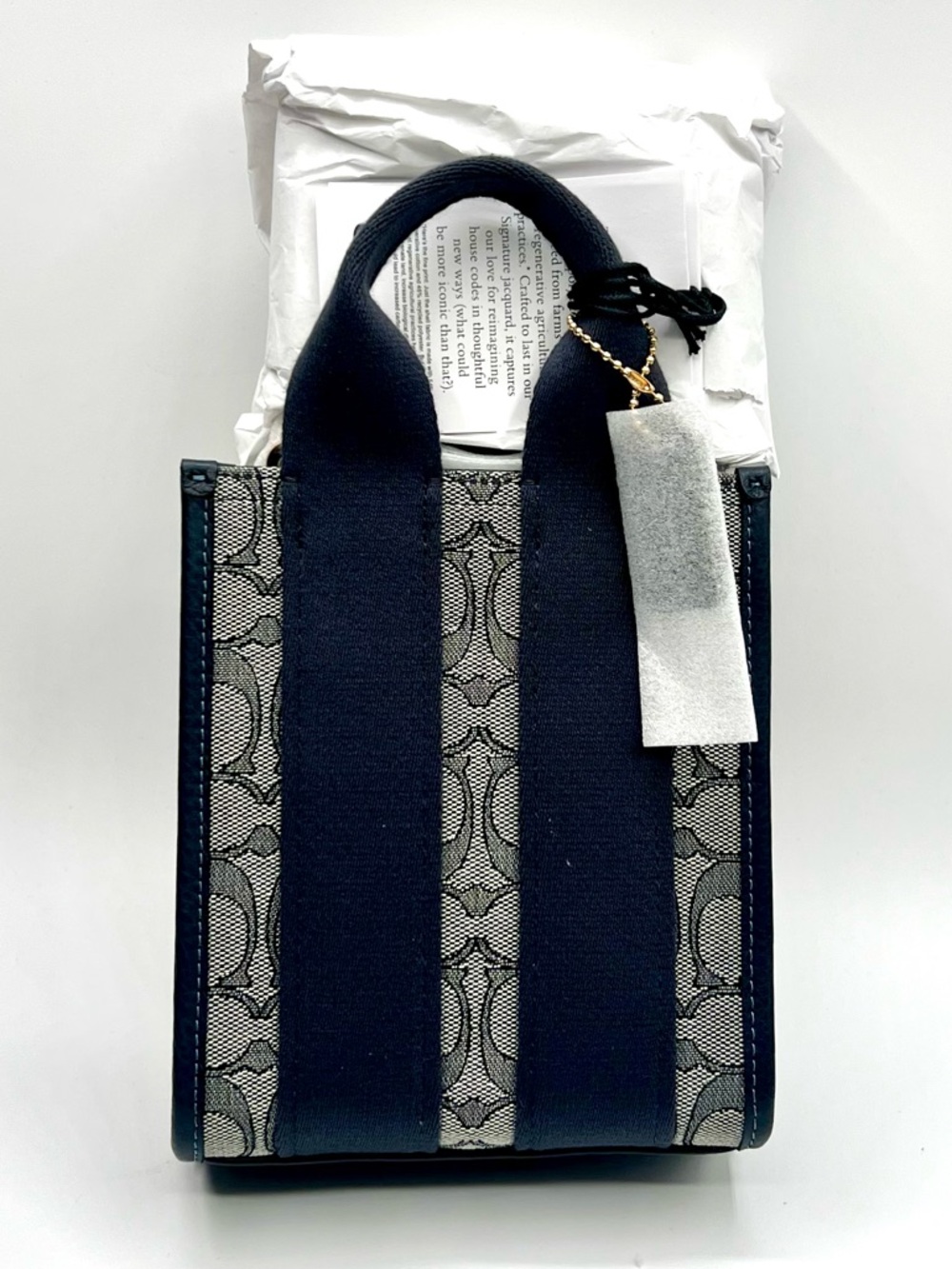 COACH Smith Mini Tote Bag In Signature Jacquard & Navy Pebbled Leather